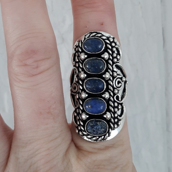 New Lapis Lazuli 925 Silver Adjustable Statement Ring. - Picture 6 of 8